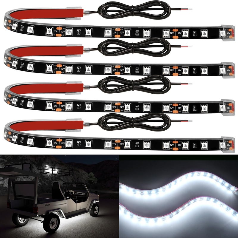 YM EBright 4Pcs Led Strip Lights for Car, 12inch Waterproof IP68 Car Underglow Strip Lights Decoration 18SMD 12V Led Interior Exterior Lights Strip for Cars Motorcycles Truck Golf Cart Boat - White - Image 1